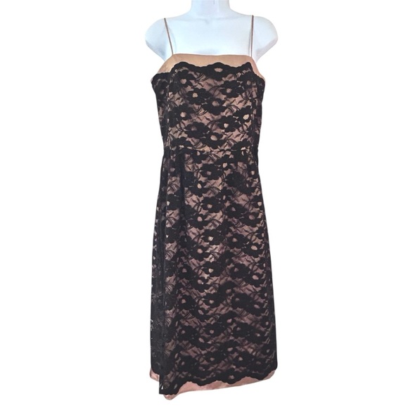 Vtg 90s Y2K Black Lace Champagne Satin Dress M Prom Whimsigoth Gilmore Girls USA - Picture 1 of 13